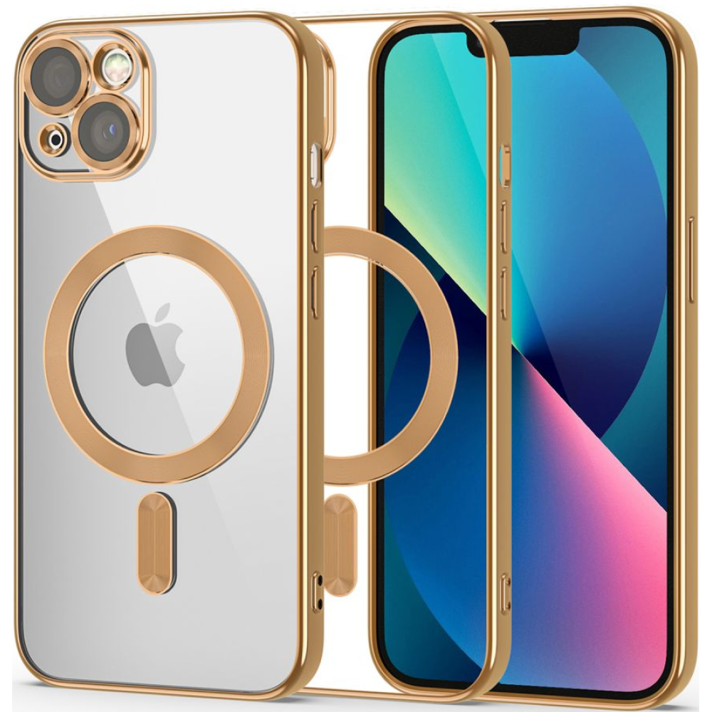 Tech-Protect MagShine - Διάφανη Θήκη Σιλικόνης MagSafe με Πλαίσιο Κάμερας - Apple iPhone 13 - Gold (9490713935484)