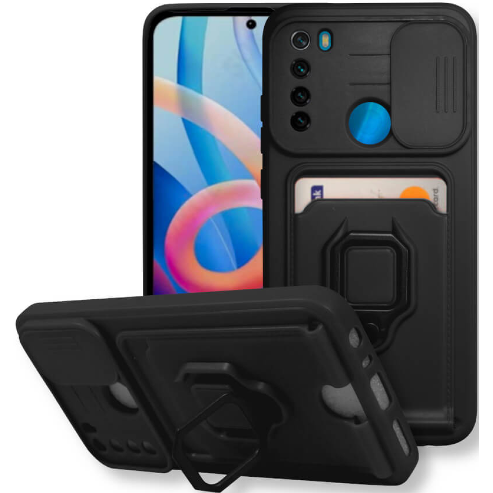 Bodycell Multifunction - Ανθεκτική Θήκη Xiaomi Redmi Note 8 / Note 8 2021 με Λουράκι Λαιμού / Κάλυμμα Κάμερας / Ring Holder / Υποδοχή Κάρτας - Black (5206015013263)
