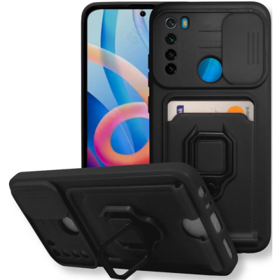 Bodycell Multifunction - Ανθεκτική Θήκη Xiaomi Redmi Note 8 / Note 8 2021 με Λουράκι Λαιμού / Κάλυμμα Κάμερας / Ring Holder / Υποδοχή Κάρτας - Black (5206015013263)
