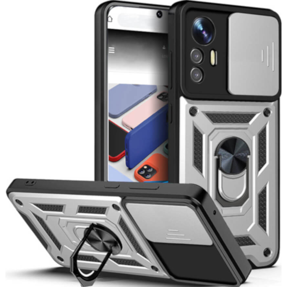 Bodycell Armor Slide - Ανθεκτική Θήκη Xiaomi Redmi Note 12S με Κάλυμμα για την Κάμερα & Μεταλλικό Ring Holder - Silver (5206015022067)