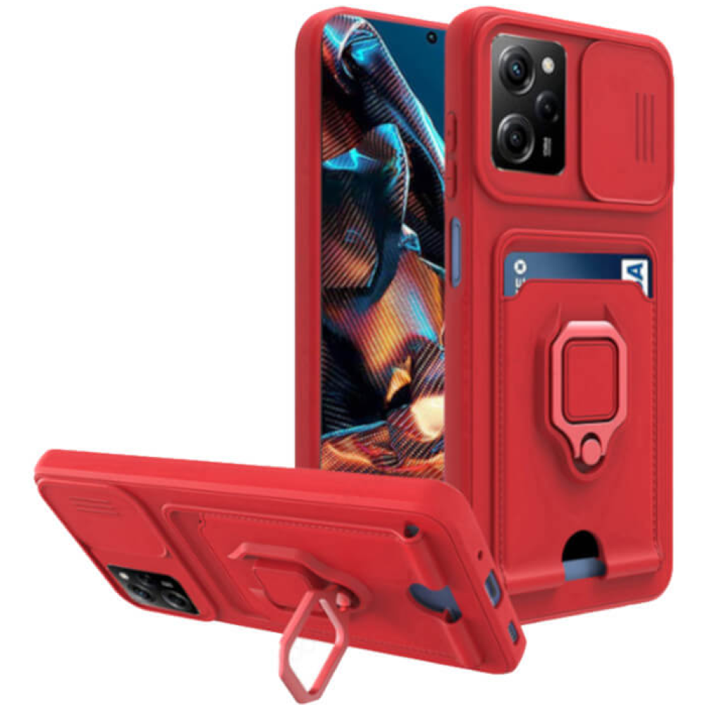 Bodycell Multifunction - Ανθεκτική Θήκη Xiaomi Redmi Note 12 Pro 5G / Poco X5 Pro με Λουράκι Λαιμού / Κάλυμμα Κάμερας / Ring Holder / Υποδοχή Κάρτας - Red (5206015015892)