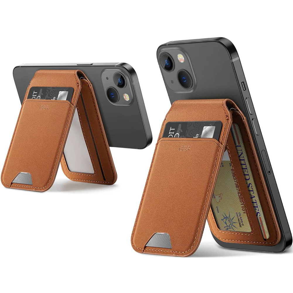 ESR HaloLock Wallet Stand - MagSafe Θήκη - Πορτοφόλι για Κάρτες / Αναδιπλούμενη Βάση από Vegan Δέρμα - Tan Suede (4894240188415)