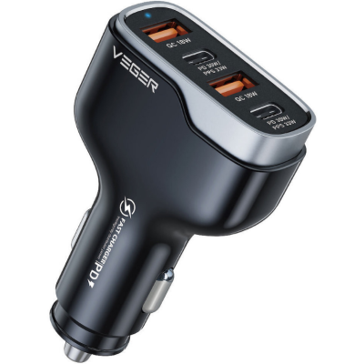 Veger CC53 Quad PD Fast Car Charger - Γρήγορος Φορτιστής Αυτοκινήτου με 2 x USB-A / 2 x Type-C - 66W - Black (6970453555980)