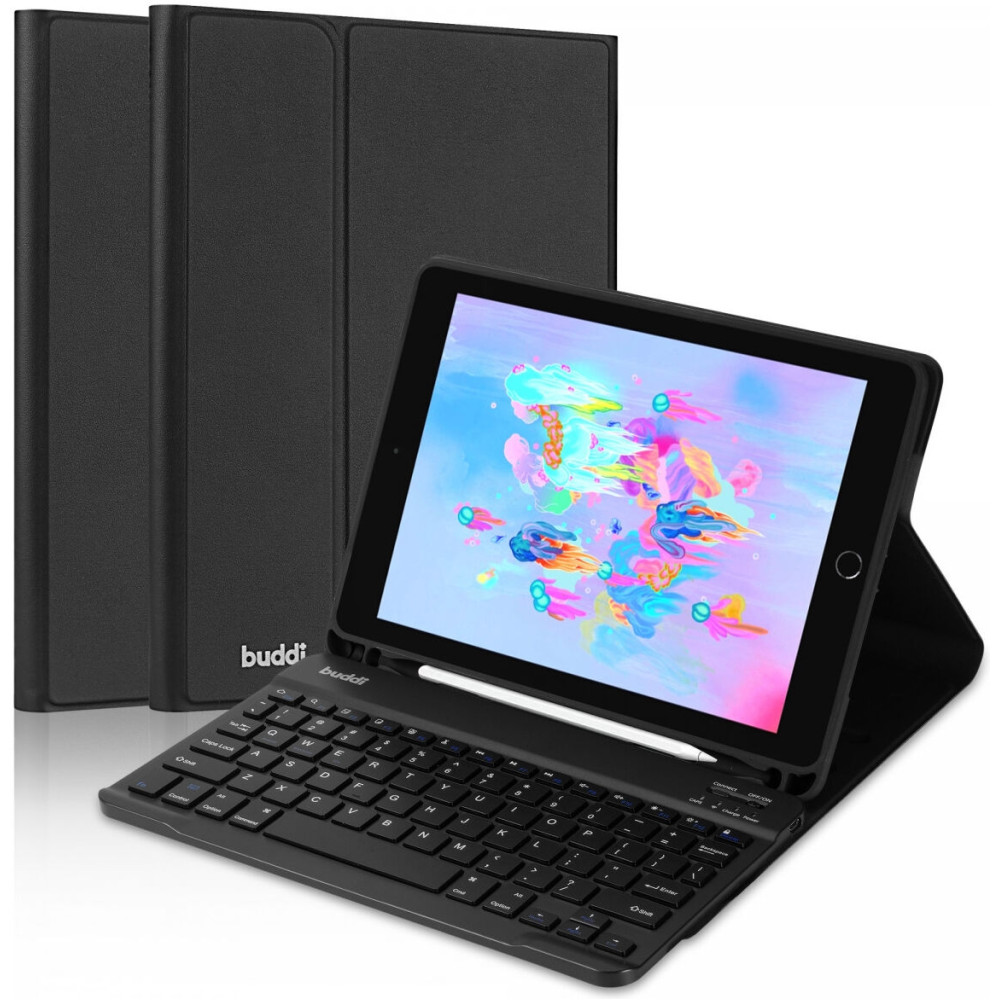 Buddi Zuna Keyboard Case - Θήκη με Υποδοχή για Apple Pencil και Πληκτρολόγιο Bluetooth - Apple iPad 9.7'' 2018 / 2017 / Air 2 - Black (8719246386541)