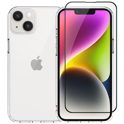Vivid Set TPU Case & Full Face Tempered Glass - Σετ Διάφανη Θήκη Σιλικόνης & Full Face Tempered Glass - Apple iPhone 15 Plus - Transparent / Black (VIGELLY395GLASSBK)