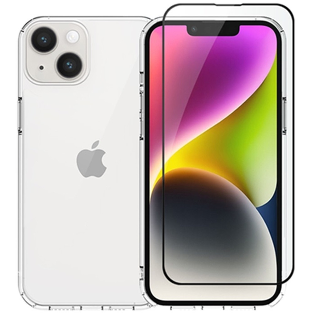 Vivid Set TPU Case & Full Face Tempered Glass - Σετ Διάφανη Θήκη Σιλικόνης & Full Face Tempered Glass - Apple iPhone 15 - Transparent / Black (VIGELLY396GLASSBK)