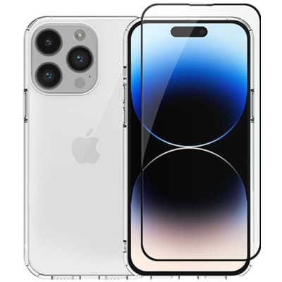 Vivid Set TPU Case & Full Face Tempered Glass - Σετ Διάφανη Θήκη Σιλικόνης & Full Face Tempered Glass - Apple iPhone 15 Pro - Transparent / Black (VIGELLY397GLASSBK)