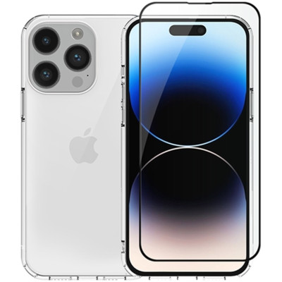 Θήκη iPhone 15 Pro Max Vivid Set Σετ Διάφανη Σιλικόνης & Full Face Tempered Glass - Transparent / Black (VIGELLY398GLASSBK)