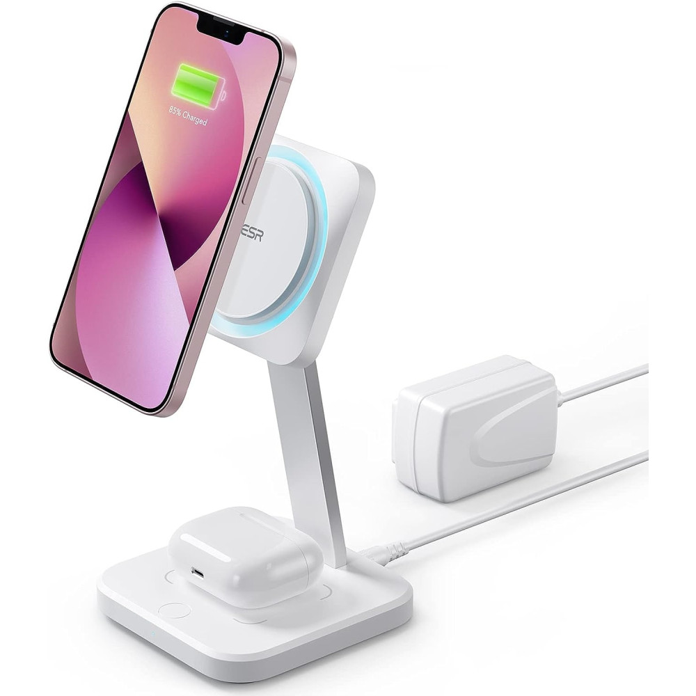 ESR HaloLock 2 in 1 Wireless Charger with CryoBoost - Μαγνητική Βάση Ασύρματης Φόρτισης MagSafe για Apple iPhone / AirPods - 7.5W - Arctic White (4894240132500)