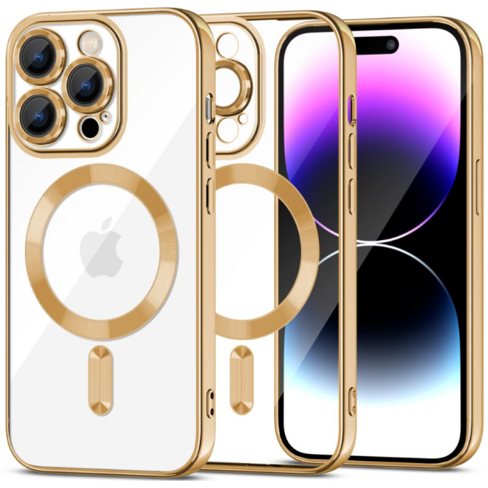 Θήκη Apple iPhone 15 Pro Max - Tech-Protect MagShine Διάφανη Σιλικόνης με MagSafe & Πλαίσιο Κάμερας - Gold (9319456604207)