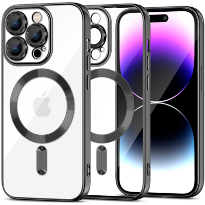 Θήκη Apple iPhone 15 Pro Max - Tech-Protect MagShine Διάφανη Σιλικόνης με MagSafe & Πλαίσιο Κάμερας - Black (9319456604191)