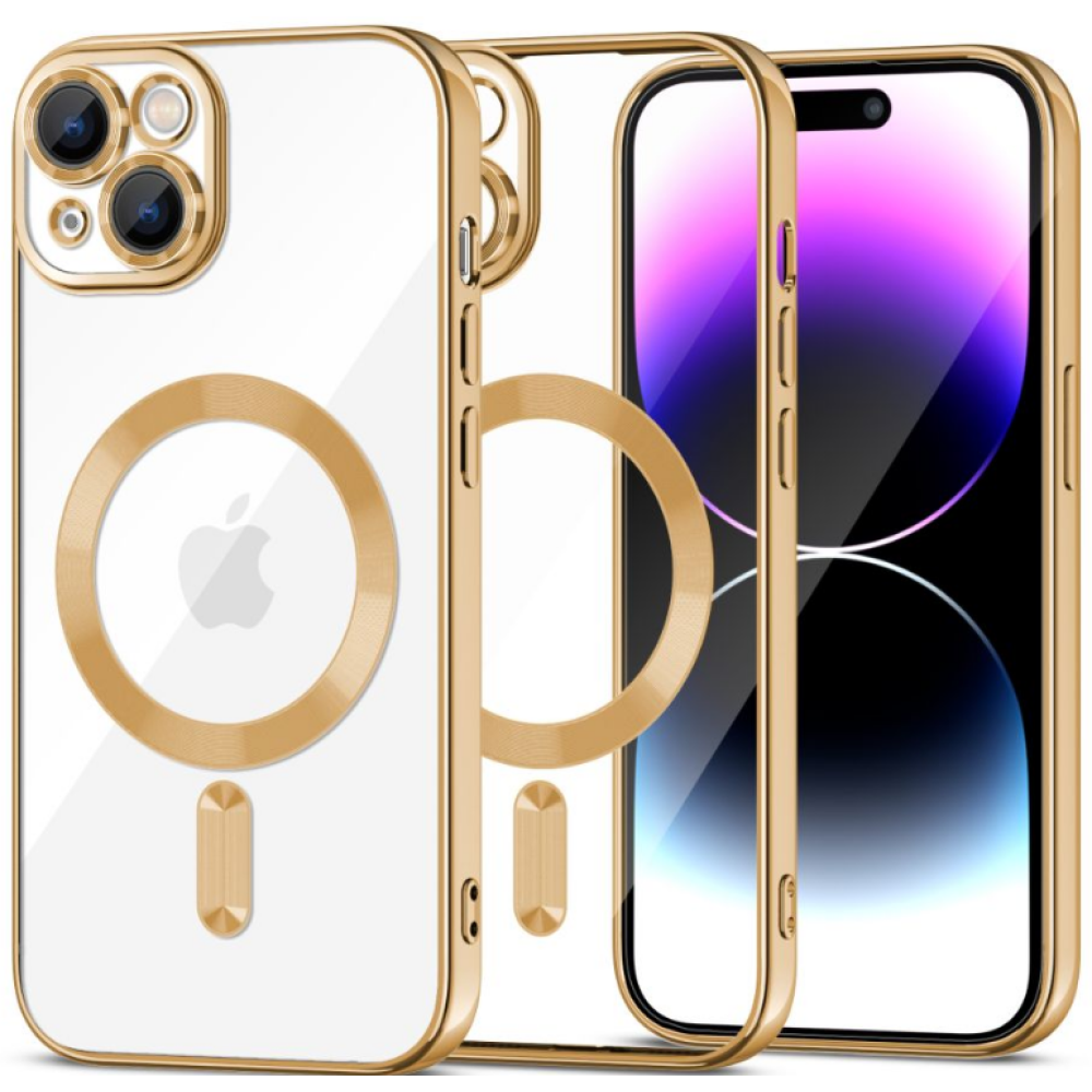 Tech-Protect MagShine - Διάφανη Θήκη Σιλικόνης MagSafe με Πλαίσιο Κάμερας - Apple iPhone 15 Plus - Gold (9319456604177)