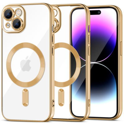 Tech-Protect MagShine - Διάφανη Θήκη Σιλικόνης MagSafe με Πλαίσιο Κάμερας - Apple iPhone 15 Plus - Gold (9319456604177)