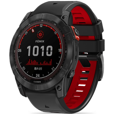 Tech-Protect Iconband Pro - Λουράκι Σιλικόνης Garmin Fenix 3/5X/3HR/5X Plus/6X/6X Pro/7X/8 (51mm) - Black / Red (9319456605082)