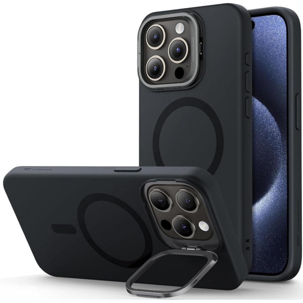 Θήκη iPhone 15 Pro Max ESR Cloud Soft with Stash Stand Ανθεκτική Σιλικόνης με MagSafe & Kickstand - Black (4894240176252)