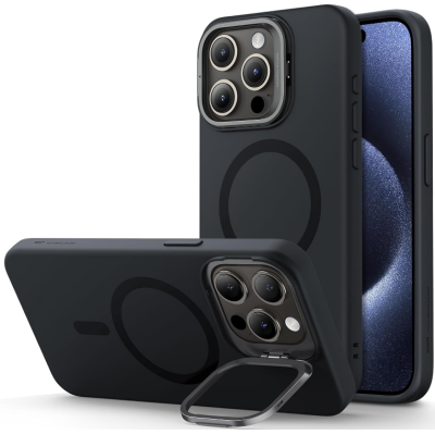 Θήκη iPhone 15 Pro Max ESR Cloud Soft with Stash Stand Ανθεκτική Σιλικόνης με MagSafe & Kickstand - Black (4894240176252)