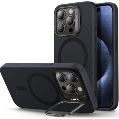 ESR Cloud Soft with Stash Stand - Ανθεκτική MagSafe Θήκη Σιλικόνης Apple iPhone 15 Pro με Kickstand - Black (4894240176238)