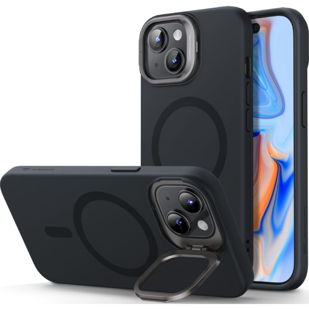 ESR Cloud Soft with Stash Stand - Ανθεκτική MagSafe Θήκη Σιλικόνης Apple iPhone 15 Plus με Kickstand - Black (4894240176214)