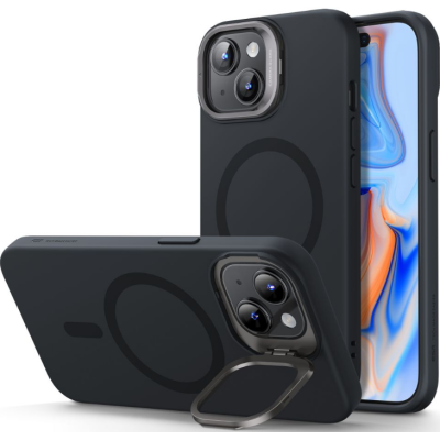 ESR Cloud Soft with Stash Stand - Ανθεκτική MagSafe Θήκη Σιλικόνης Apple iPhone 15 Plus με Kickstand - Black (4894240176214)