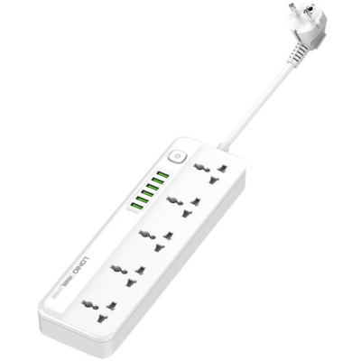 Ldnio Πολύπριζο με 5 Υποδοχές AC - UK/EU/US 2500W με Διακόπτη & Καλώδιο 200cm - 6 x USB-A - 17W - White (SC5614)