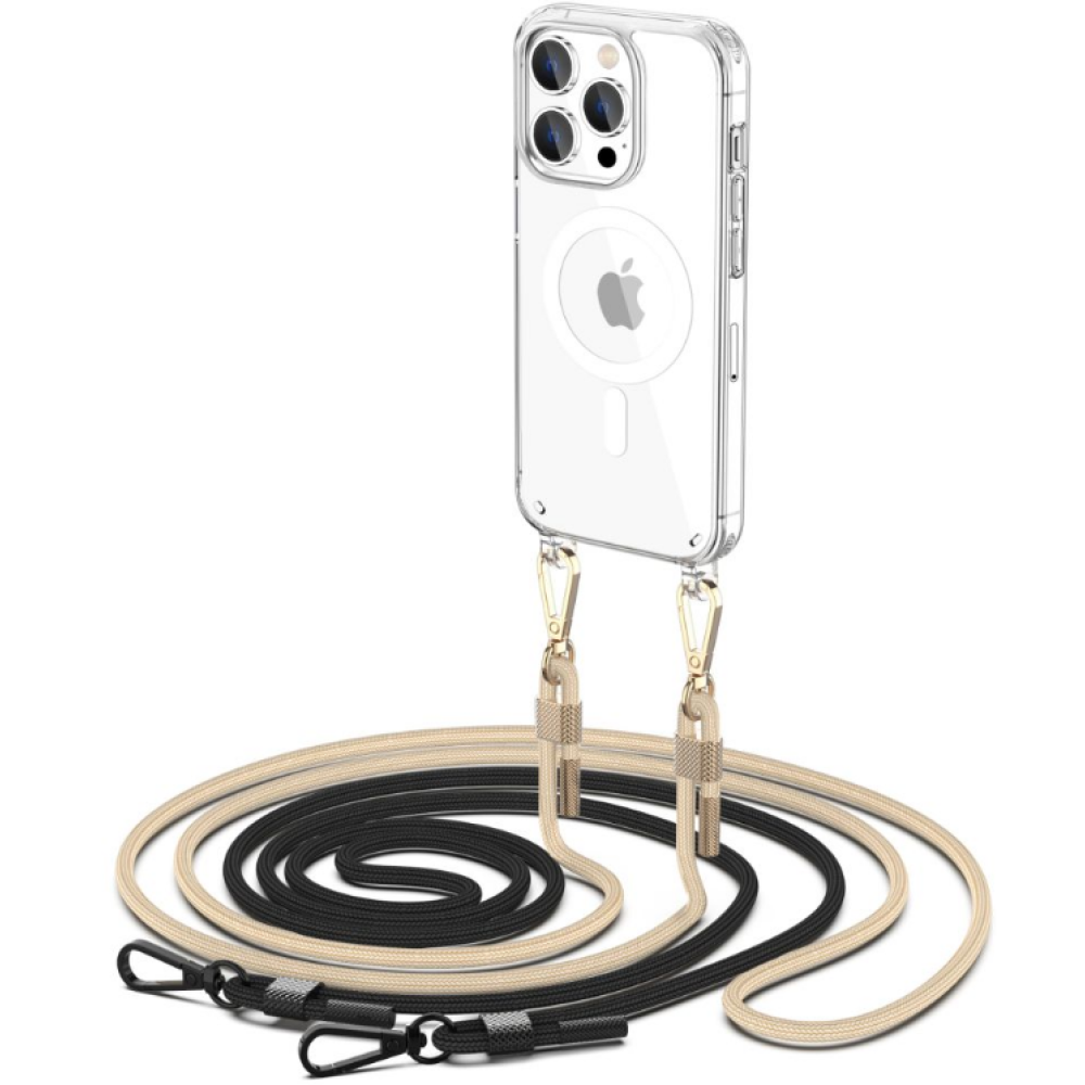 Tech-Protect FlexAir Chain - Σετ Σκληρή Διάφανη Θήκη MagSafe με 2 x Αποσπώμενα Λουράκια Λαιμού - Apple iPhone 15 Pro - Black / Beige (9490713936856)