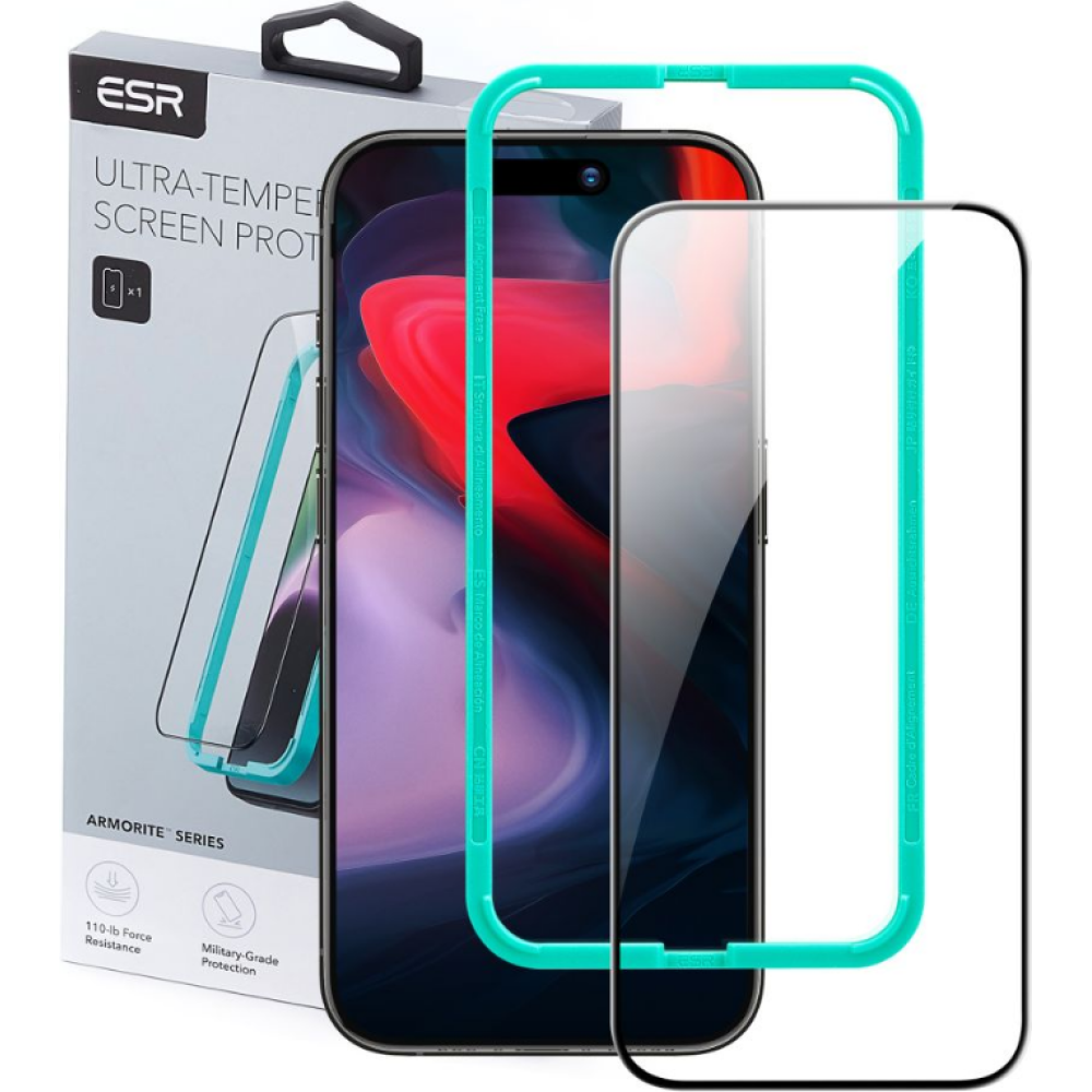 ESR Armorite Tempered Glass - FullFace Αντιχαρακτικό Γυαλί Προστασίας Οθόνης - Apple iPhone 15 Pro - Black (4894240174449)