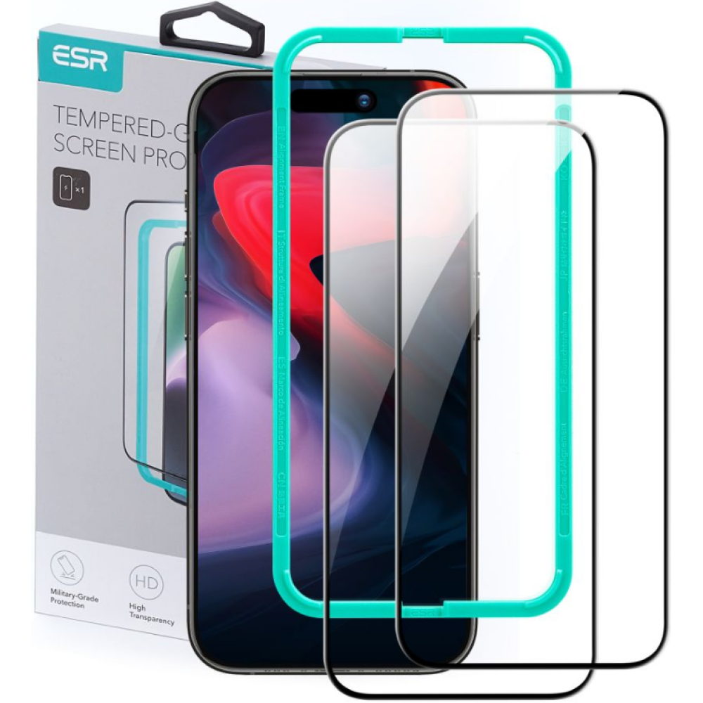 ESR Tempered Glass - FullFace Αντιχαρακτικό Γυαλί Προστασίας Οθόνης - Apple iPhone 15 Pro Max - Black - 2 Τεμάχια (4894240174326)