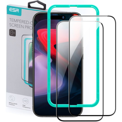 ESR Tempered Glass - FullFace Αντιχαρακτικό Γυαλί Προστασίας Οθόνης - Apple iPhone 15 Pro Max - Black - 2 Τεμάχια (4894240174326)