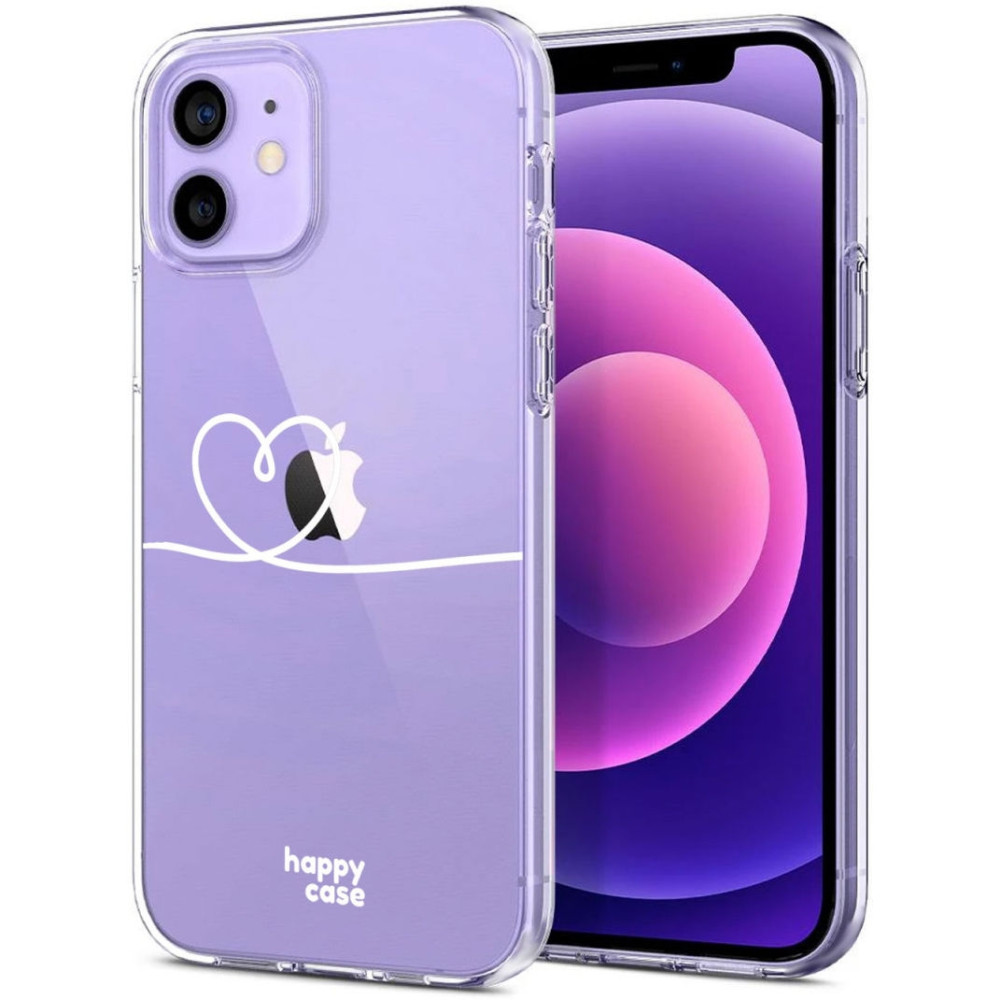 HappyCase Διάφανη Θήκη Σιλικόνης Apple iPhone 12 / 12 Pro - Heart Print (8719246297083)
