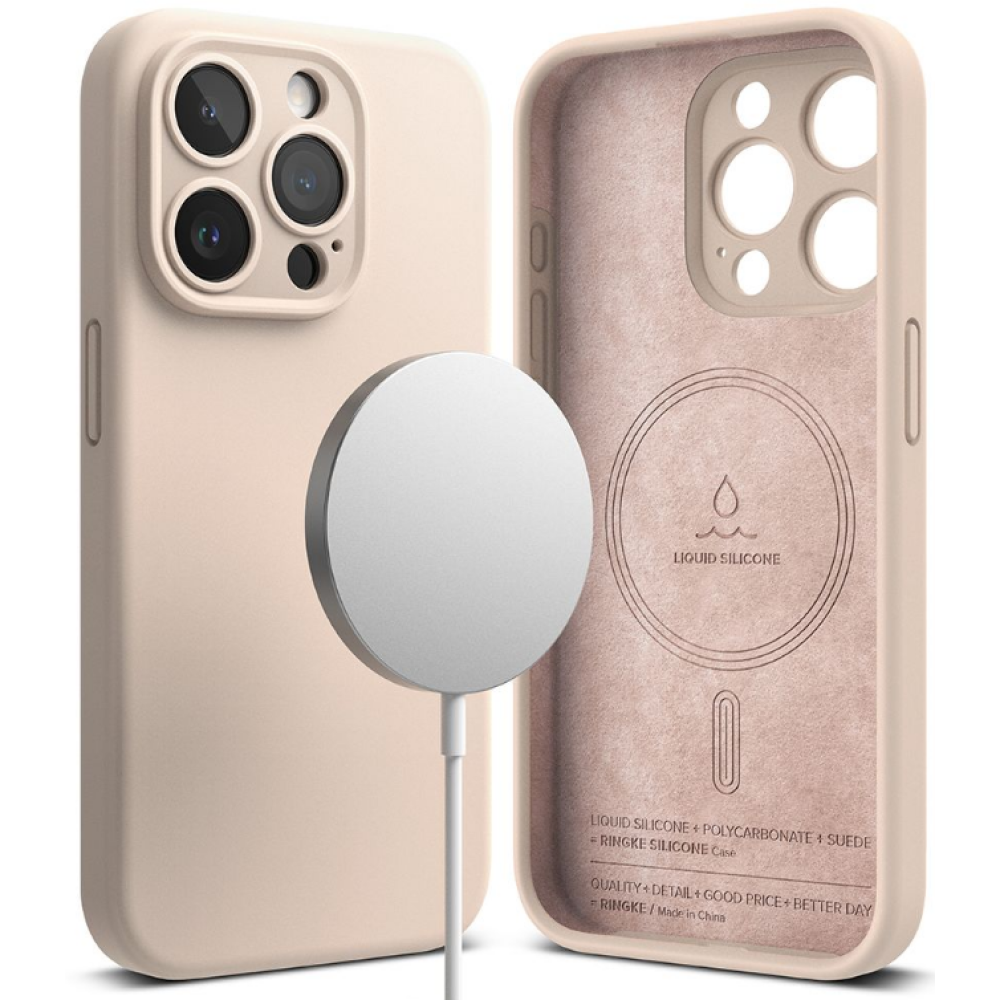 Ringke Silicone Magnetic - Ανθεκτική MagSafe Θήκη Σιλικόνης - Apple iPhone 15 Pro Max - Pink Sand (8809919307130)