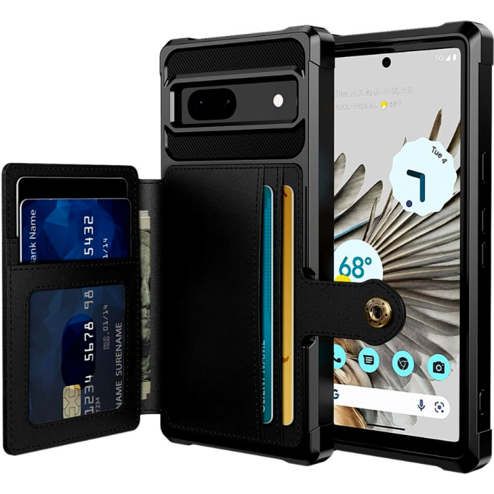 HappyCase 3 σε 1 - Θήκη Σιλικόνης με Ενσωματωμένο PU Πορτοφόλι - Google Pixel 7a - Black (8719246391507)