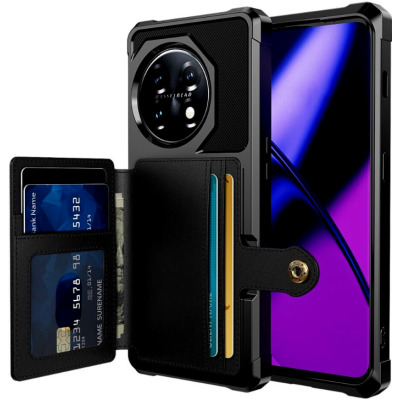 HappyCase 3 σε 1 - Θήκη Σιλικόνης με Ενσωματωμένο PU Πορτοφόλι - OnePlus 11 - Black (8719246391477)