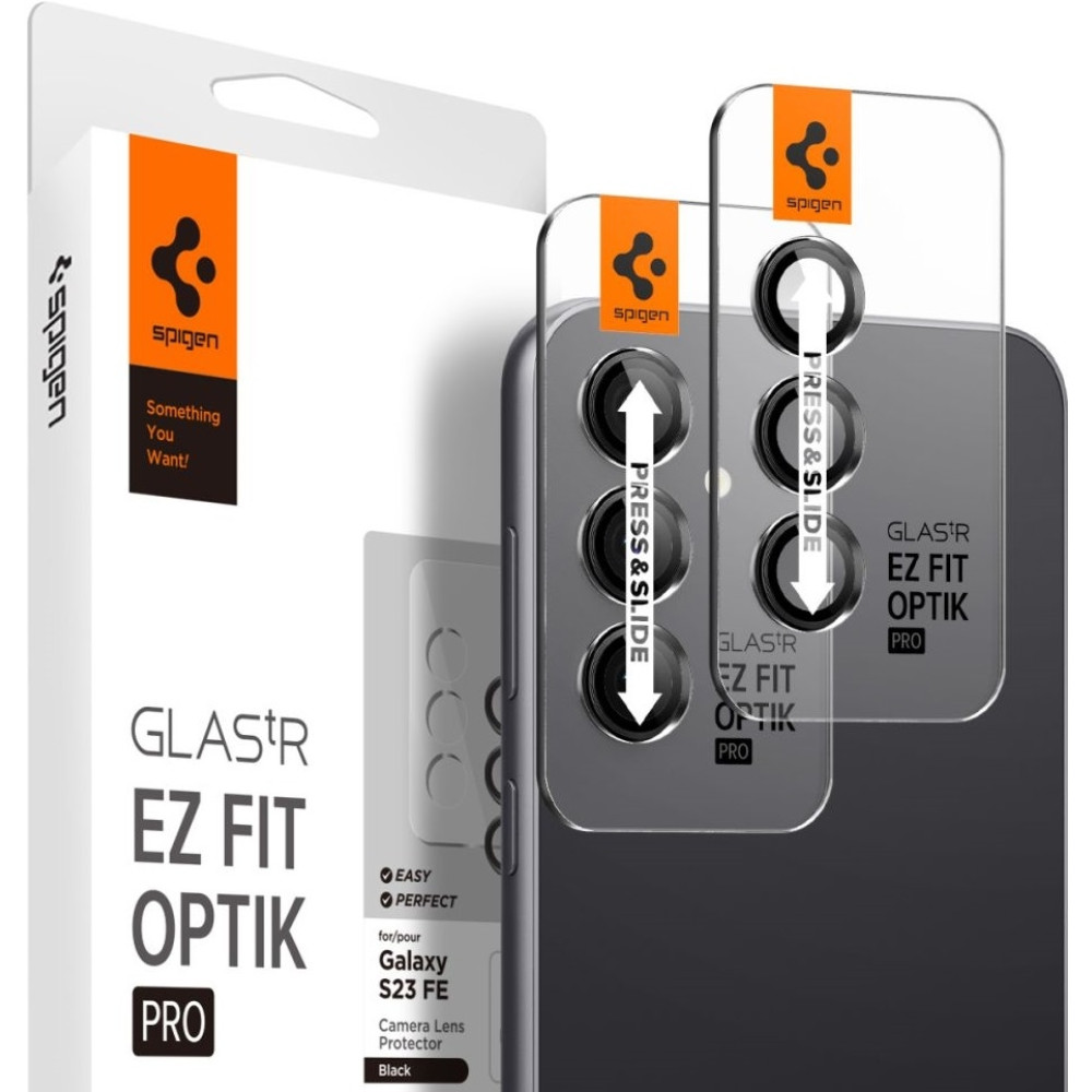 Spigen GLAS.tR EZ Fit OPTIK Pro Camera Lens Protector - Αντιχαρακτικό Προστατευτικό Γυαλί για Φακό Κάμερας Samsung Galaxy S23 FE - 2 Τεμάχια - Black (AGL06987)