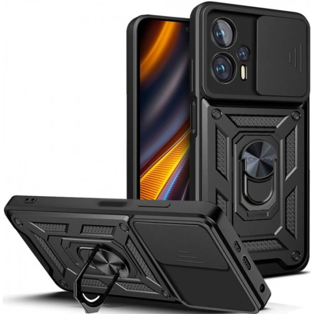Bodycell Armor Slide - Ανθεκτική Θήκη Xiaomi Poco F5 με Κάλυμμα για την Κάμερα & Μεταλλικό Ring Holder - Black (5206015022074)