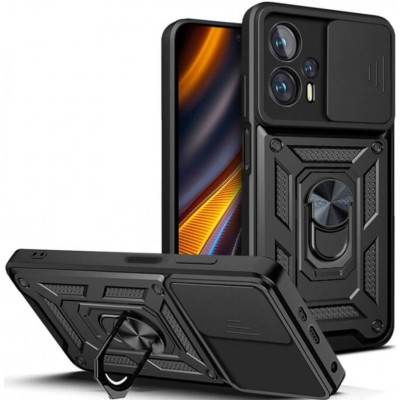Bodycell Armor Slide - Ανθεκτική Θήκη Xiaomi Poco F5 με Κάλυμμα για την Κάμερα & Μεταλλικό Ring Holder - Black (5206015022074)