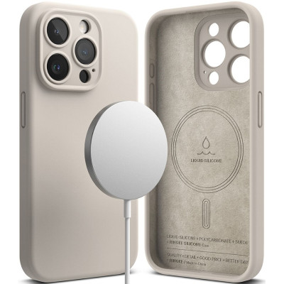 Ringke Silicone Magnetic - Ανθεκτική MagSafe Θήκη Σιλικόνης - Apple iPhone 15 Pro Max - Stone (8809919307161)