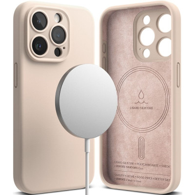 Ringke Silicone Magnetic - Ανθεκτική MagSafe Θήκη Σιλικόνης - Apple iPhone 15 Pro - Pink Sand (8809919307925)