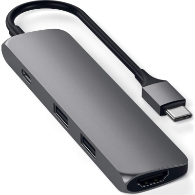 Satechi Type-C Slim Multi-Port Adapter 4K - Αντάπτορας με 2 x USB-A 3.0 / 1 x Type-C PD 60W / 1 x HDMI 4K 60HZ - Space Gray (ST-CMAM)