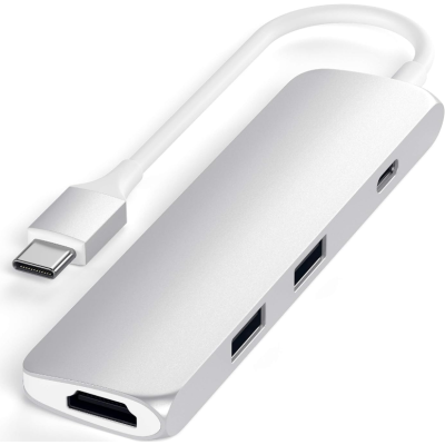 Satechi Type-C Slim Multi-Port Adapter 4K - Αντάπτορας με 2 x USB-A 3.0 / 1 x Type-C PD 60W / 1 x HDMI 4K 60HZ - Silver (ST-CMAS)
