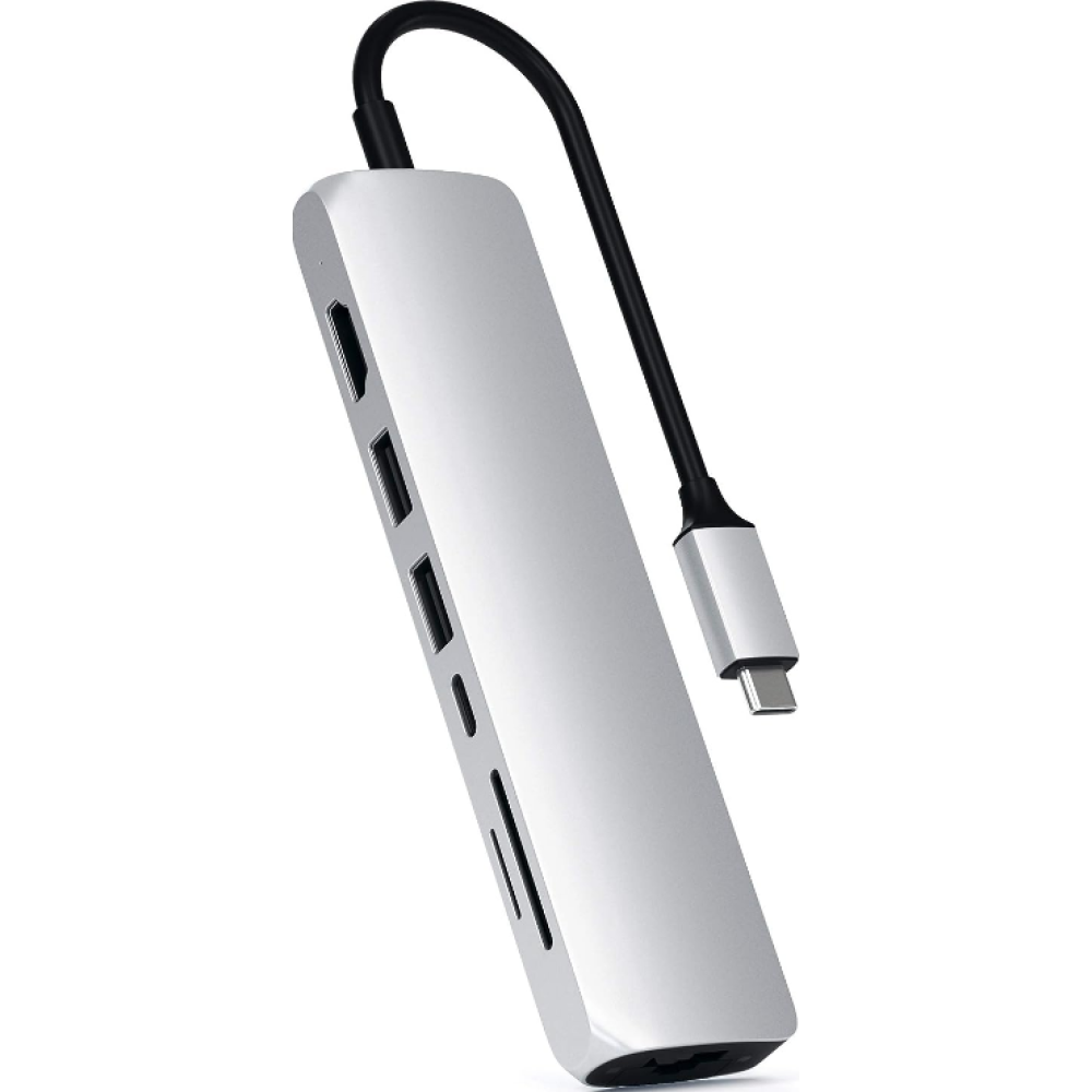 Satechi USB-C Slim Multi-Port with Ethernet Adapter - Αντάπτορας με 2 x USB-A / 1 x Type-C PD 60W / 1 x HDMI 4K 60HZ / 1 x Ethernet / 1 x SD & MicroSD - Silver (ST-UCSMA3S)