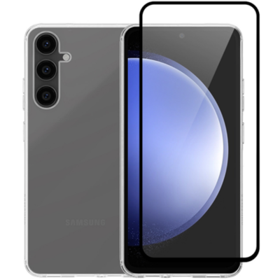Vivid Σετ Διάφανη Θήκη Σιλικόνης Gelly & Full Face Tempered Glass - Samsung Galaxy S23 FE - Transparent / Black (VIGELLY339GLASSBK)