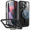 ESR Armor Tough with Stash Stand HaloLock - Ανθεκτική 360° Διάφανη MagSafe Θήκη με Kickstand & Tempered Glass για Φακό Κάμερας - Apple iPhone 15 Pro - Clear / Black (4894240176634)