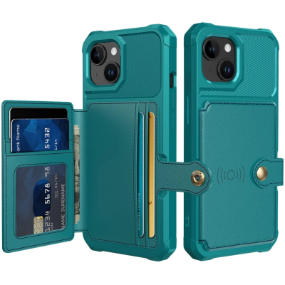 HappyCase 3 σε 1 - Θήκη Σιλικόνης με Ενσωματωμένο PU Πορτοφόλι - Apple iPhone 15 - Green / Blue (8719246421198)