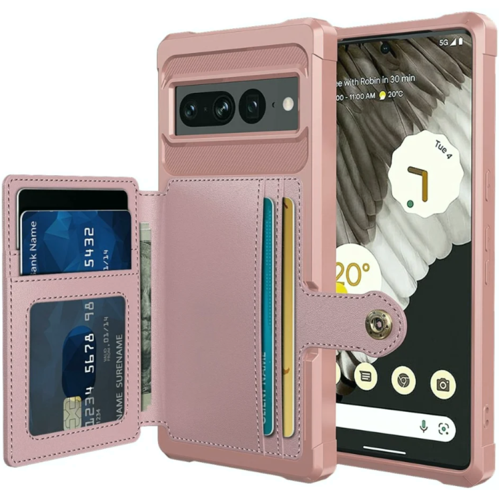 HappyCase 3 σε 1 - Θήκη Σιλικόνης με Ενσωματωμένο PU Πορτοφόλι - Google Pixel 7 Pro - Pink (8719246421044)