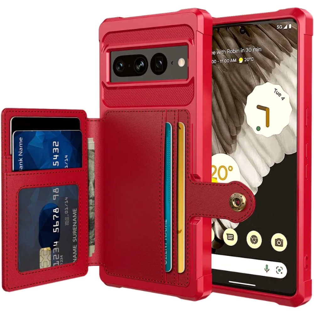 HappyCase 3 σε 1 - Θήκη Σιλικόνης με Ενσωματωμένο PU Πορτοφόλι - Google Pixel 7 Pro - Red (8719246420641)