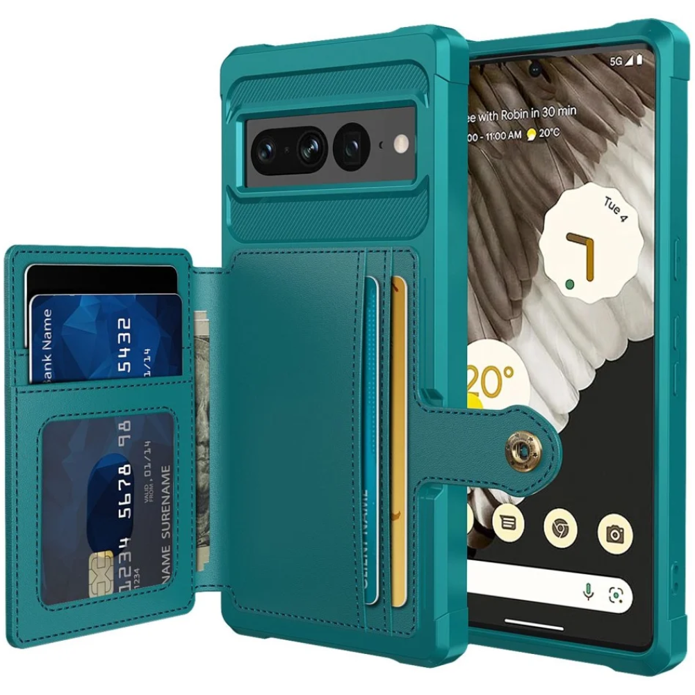 HappyCase 3 σε 1 - Θήκη Σιλικόνης με Ενσωματωμένο PU Πορτοφόλι - Google Pixel 7 Pro - Green / Blue (8719246421242)