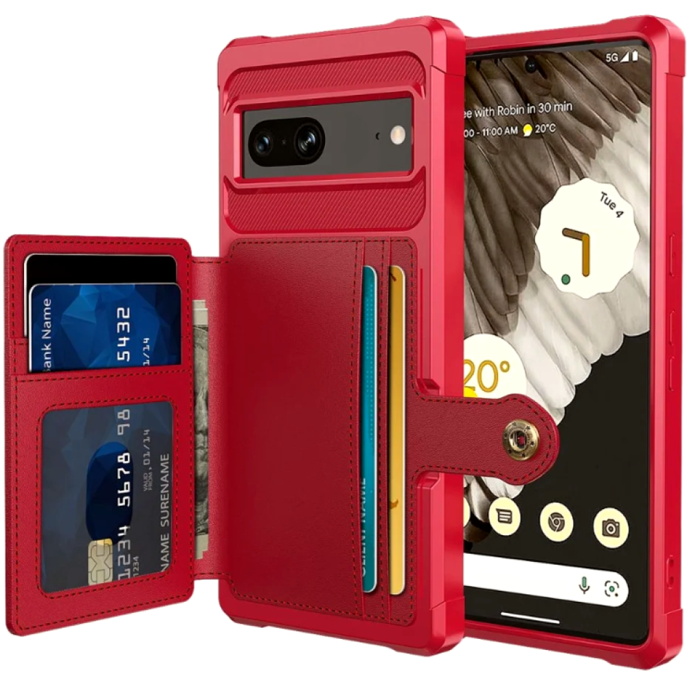 HappyCase 3 σε 1 - Θήκη Σιλικόνης με Ενσωματωμένο PU Πορτοφόλι - Google Pixel 7 - Red (8719246420634)