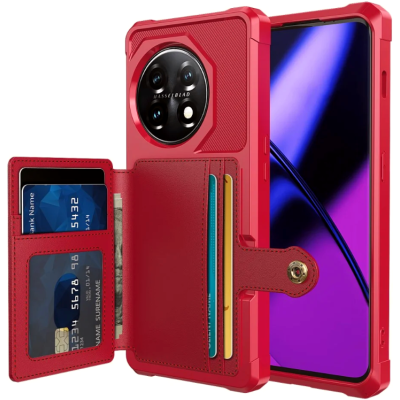 HappyCase 3 σε 1 - Θήκη Σιλικόνης με Ενσωματωμένο PU Πορτοφόλι - OnePlus 11 - Red (8719246420689)