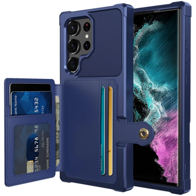 HappyCase 3 σε 1 - Θήκη Σιλικόνης με Ενσωματωμένο PU Πορτοφόλι - Samsung Galaxy S23 Ultra - Navy (8719246421563)