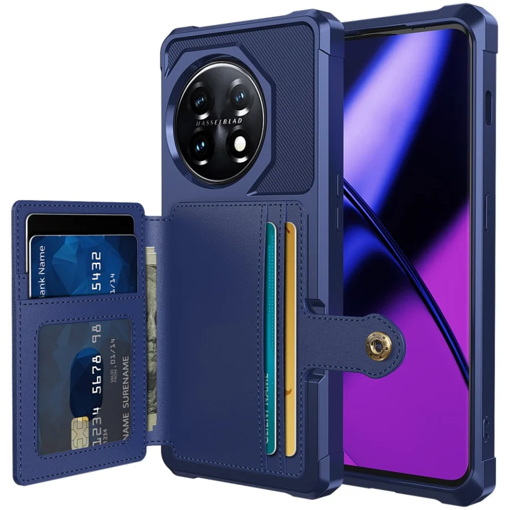 HappyCase 3 σε 1 - Θήκη Σιλικόνης με Ενσωματωμένο PU Πορτοφόλι - OnePlus 11 - Dark Blue (8719246421488)